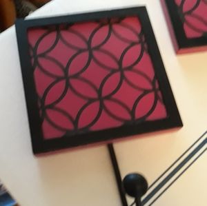 Decorative Wall Hooks in fuchsia pink & black. Set of 2.
